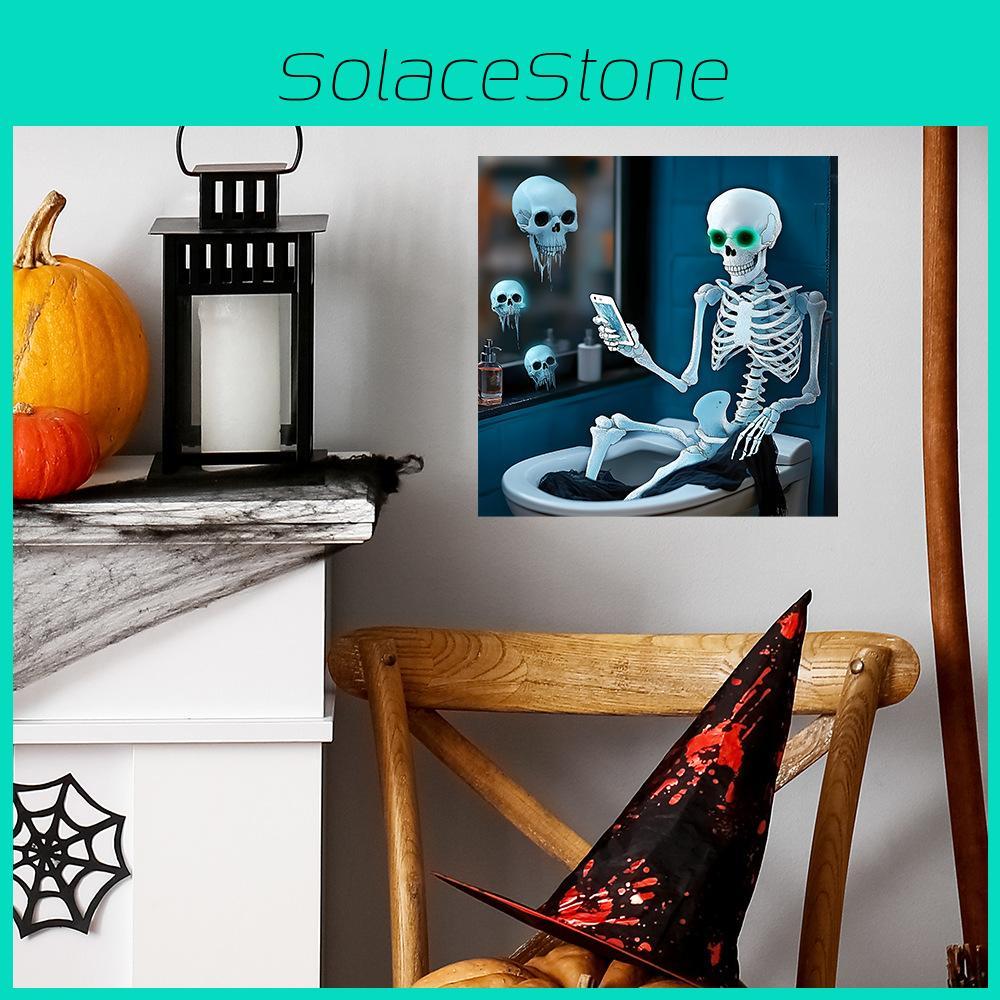 Halloween Creative Toilet Skeleton Play Phone Pattern Home Wall Decor Sticker