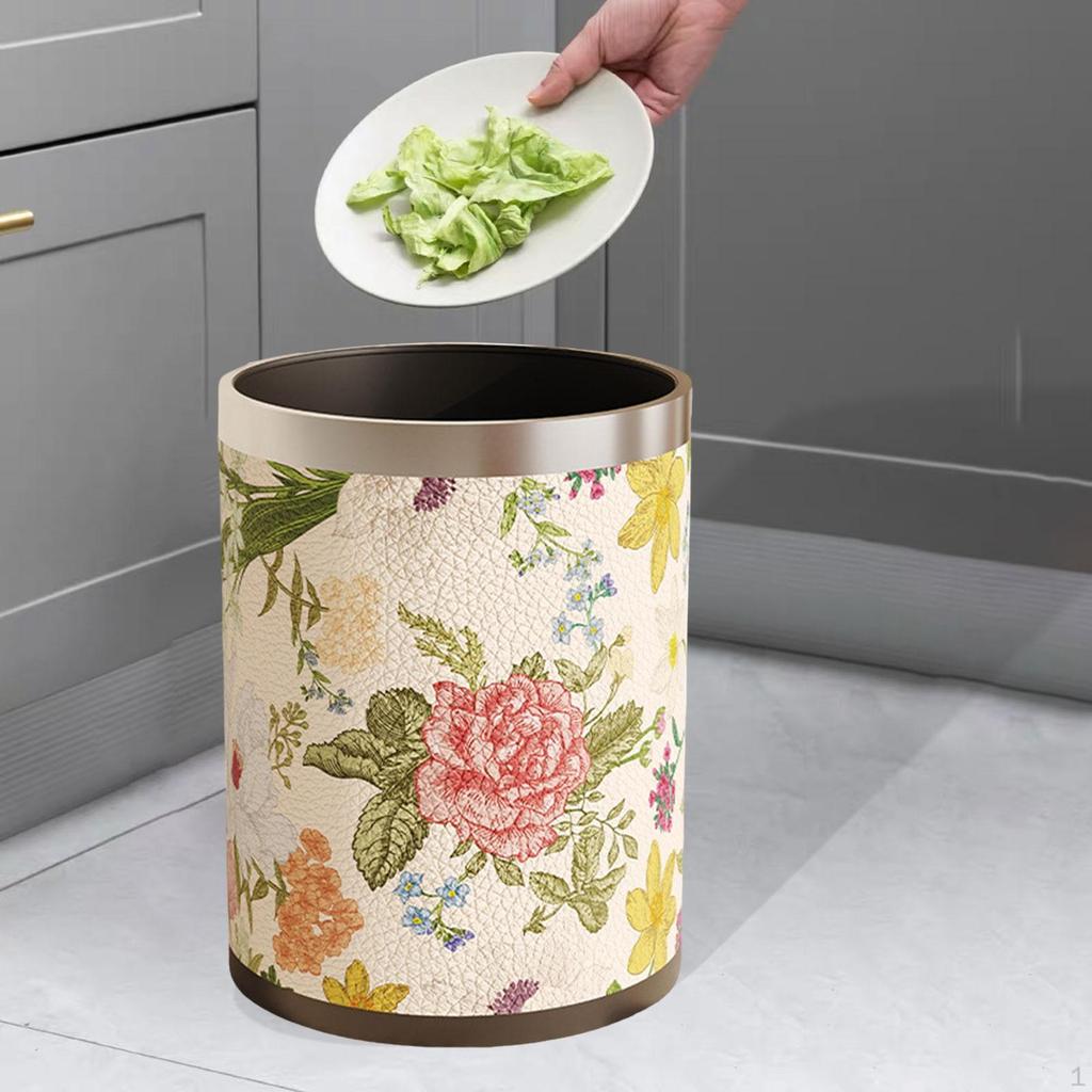 American Style PU Leather Wastebasket for Dorm and Bathroom