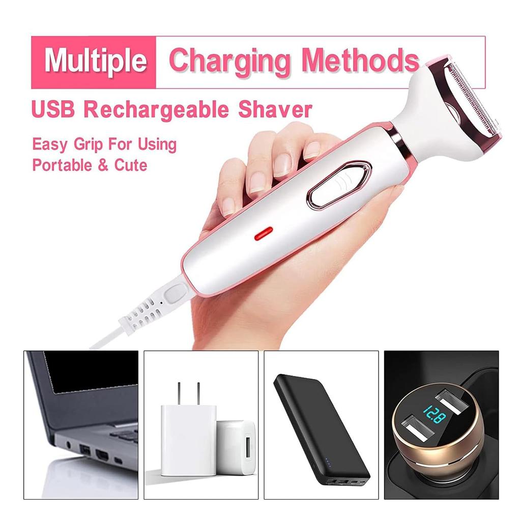 4 in 1 Painless Bikini Shaver for Women Pubic Hair, Leg, Underarm, Arm, USB Rechargeable Electric Razor & Shaver Waterproof Facial Hair Remover with