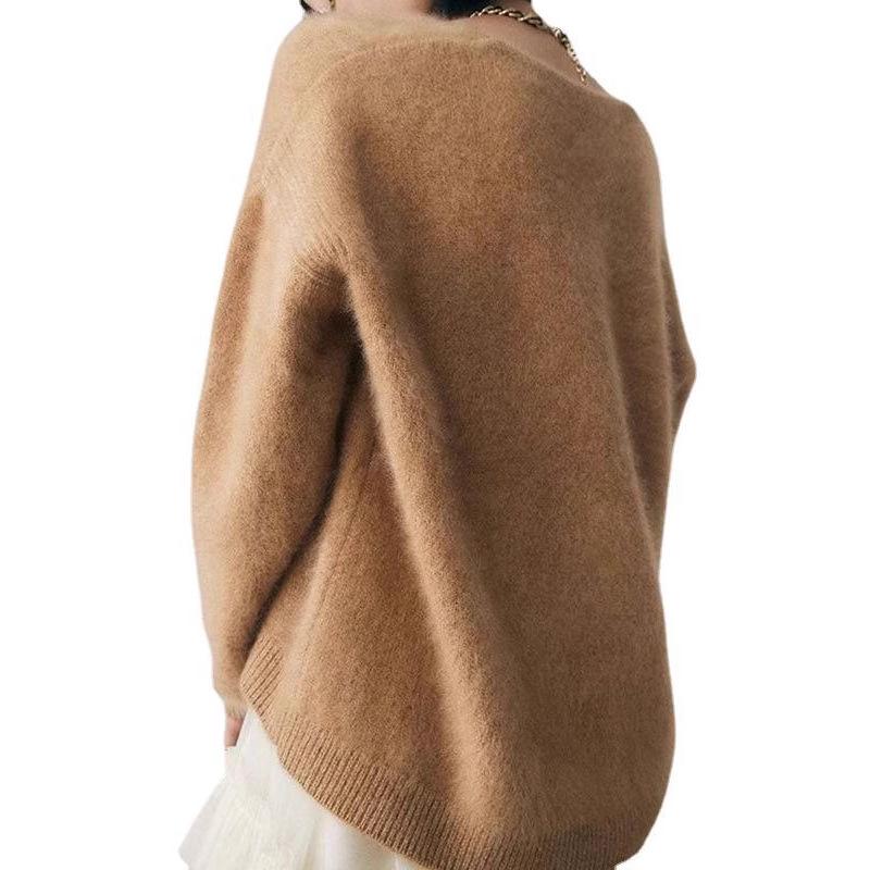 Women's High-End French V-Neck Sweater – Soft, Long-Sleeved, Solid Color Knitwear for Autumn & Winter, Loose Fit, Trendy Style.