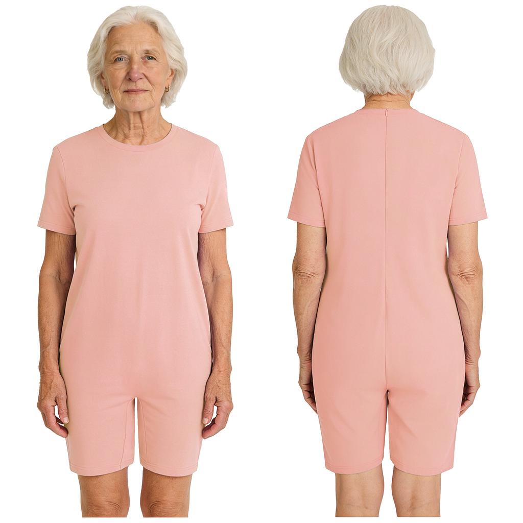 S-3XL Unisex Adaptive Romper: Anti-Strip Back Zipper Jumpsuit, Easy Care Short Sleeve for Elderly & Special Needs
