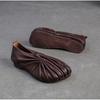 Johnature Retro Handmade Pleated Flats Genuine Leather Round Toe Soft Soled Lightweight Women's Slip-on Shoes