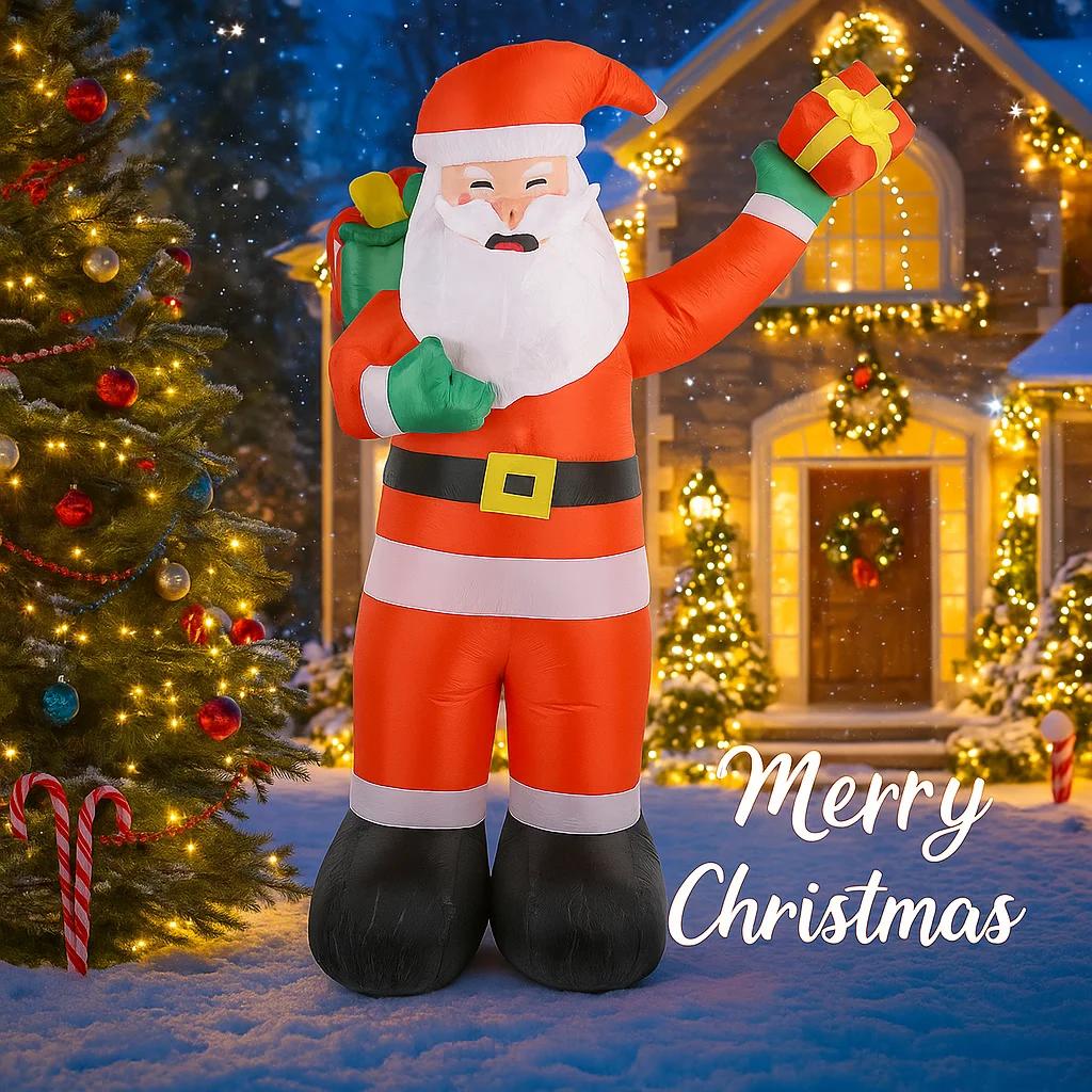 7.87FT Christmas Inflatable Toys Xmas Yard Lawn Party Decoration Santa Claus Gift Bag Home Supplies Ornaments with LED Light