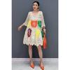 DIMANAF 2025 New Summer Women Long Basic Knitted Dress Sleeve Colorful Fashion Lace Dresses Casual Loose