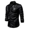 Men Retro Glossy Shirt Lapel Button-up Shirt with Sequins Vintage Formal Shirt for Disco Bars Nightclubs Parties