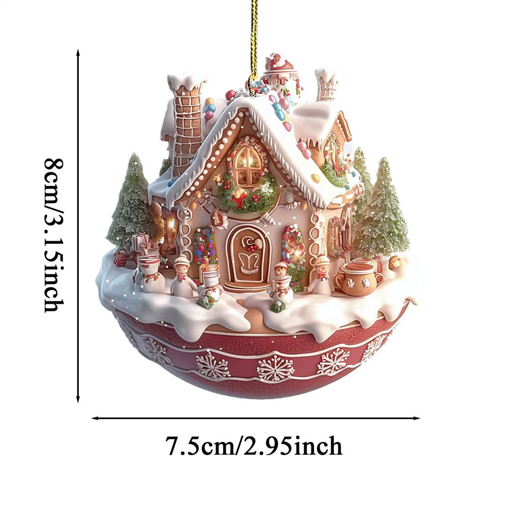 Acrylic Coffee Cup Ornament 2D Art Keychain Pendant Christmas Snow House Pendant Decoration Christmas Tree Pendant Decoration