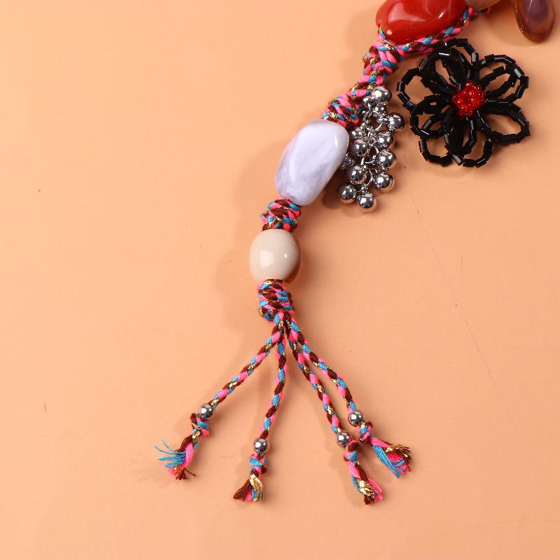 {MX} Ethnic Style Artistic Beaded Keychain Phone Lanyard Vintage Flower Pendant Bag Charm Key Hanging Decoration Gifts