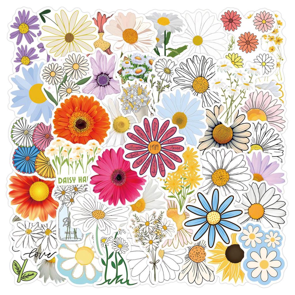 55 Daisy Cartoon Flower Stickers for Decor, Stationery, Planners, Water Bottles, and Computers - Waterproof.