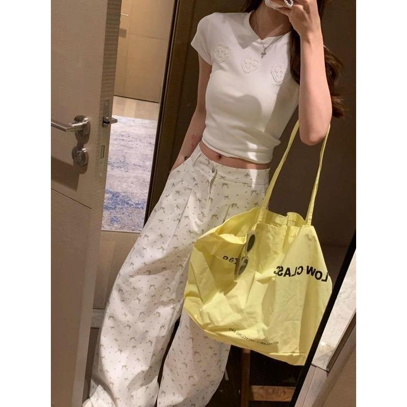 Lace Love Bow Short-sleeved Summer T-shirt Women's Slimming Short Top