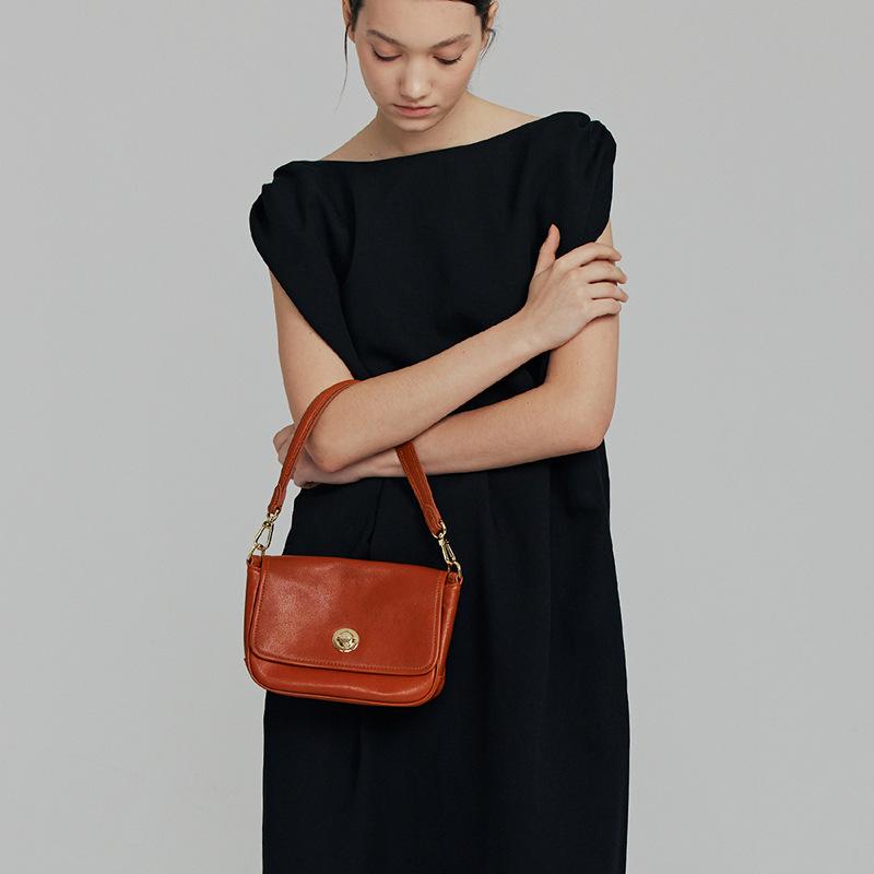 Vegetable Tanned Cow Leather Vintage Underarm Bag Niche Design Small Square Bag Spring Summer Shoulder Crossbody Genuine Leather Women's Bag