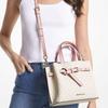 Michael Kors MK Emilia Monogram Color Block Logo Zipper Square Polyester Shoulder Crossbody Tote Bag Small Women Bags Pink White 35H0GU5S1B-7183
