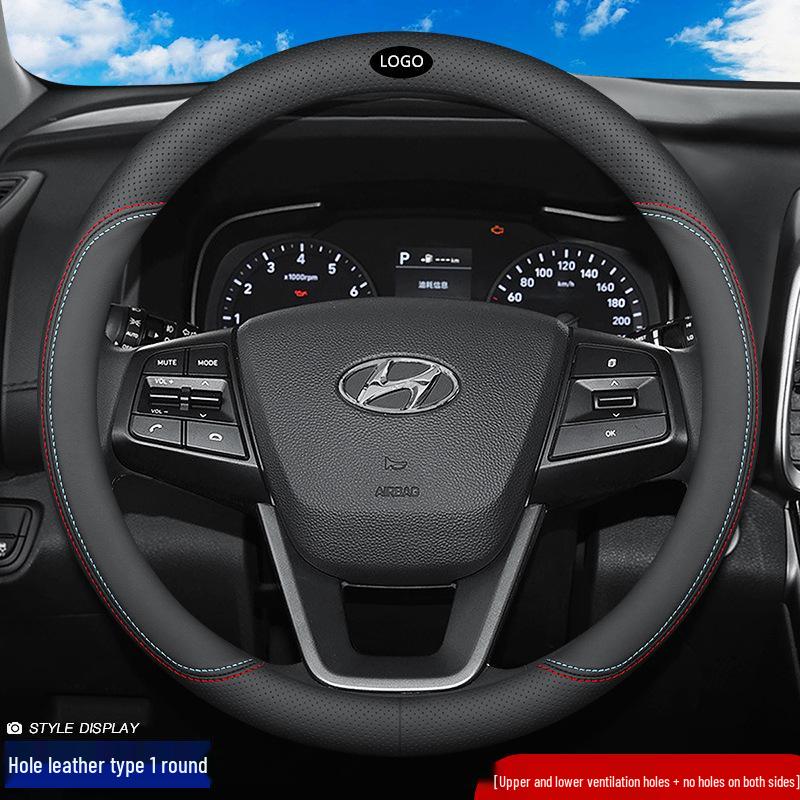 

Кожаная оплетка на руль для Hyundai Tucson, IX35, IX25, Sonata, Santa Fe, Elantra, Reina, Lingdong 38 cm