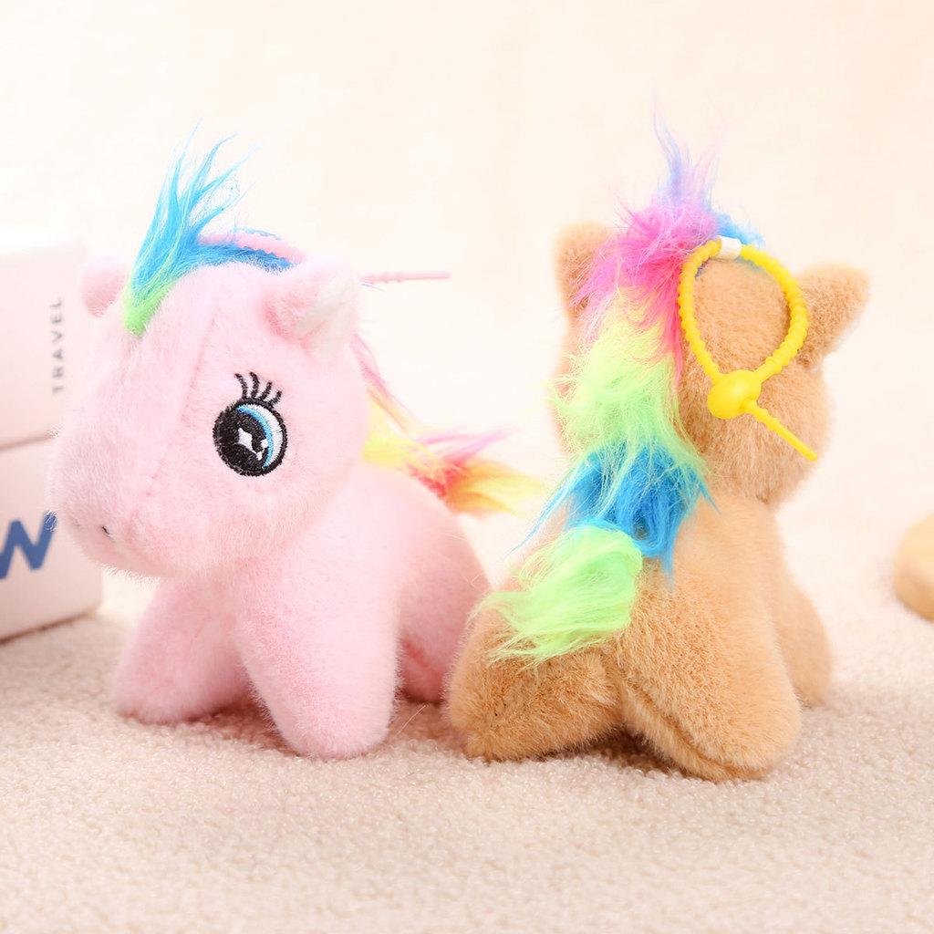 Unisex Plüschpony Schlüsselanhänger mit buntem kurzem Plüsch für Geschenk und Taschen Dekoration