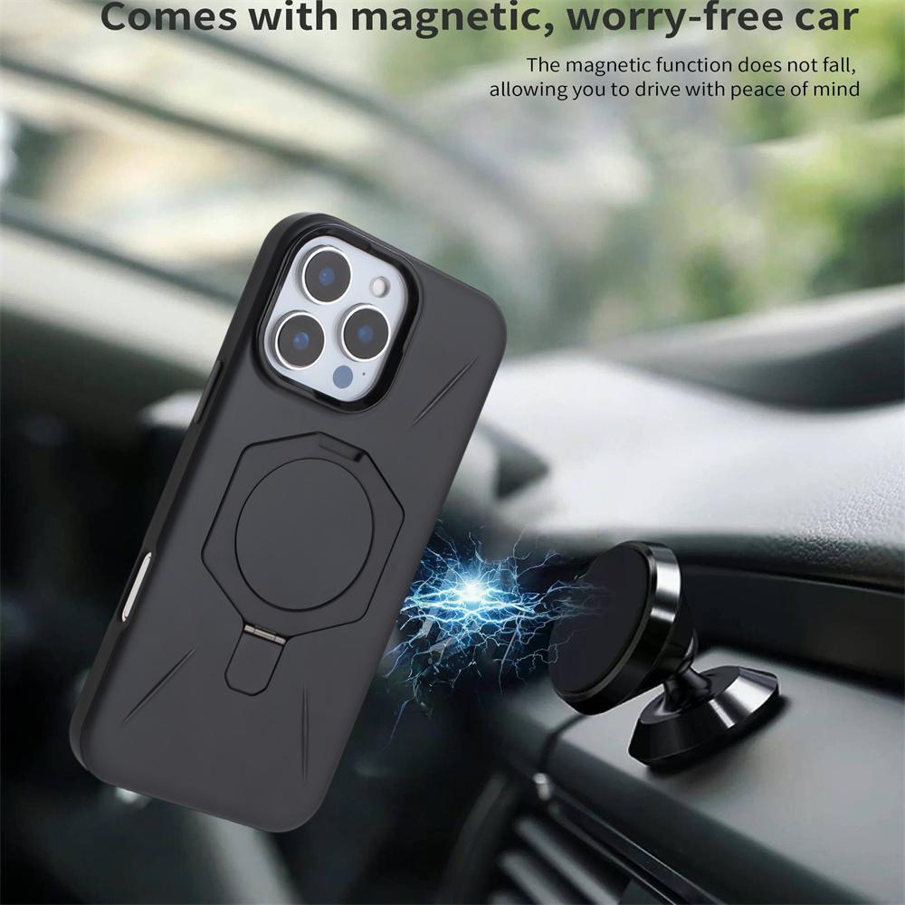 For iPhone 16 Pro Max Magnetic Case TPU + PC Kickstand Phone Cover