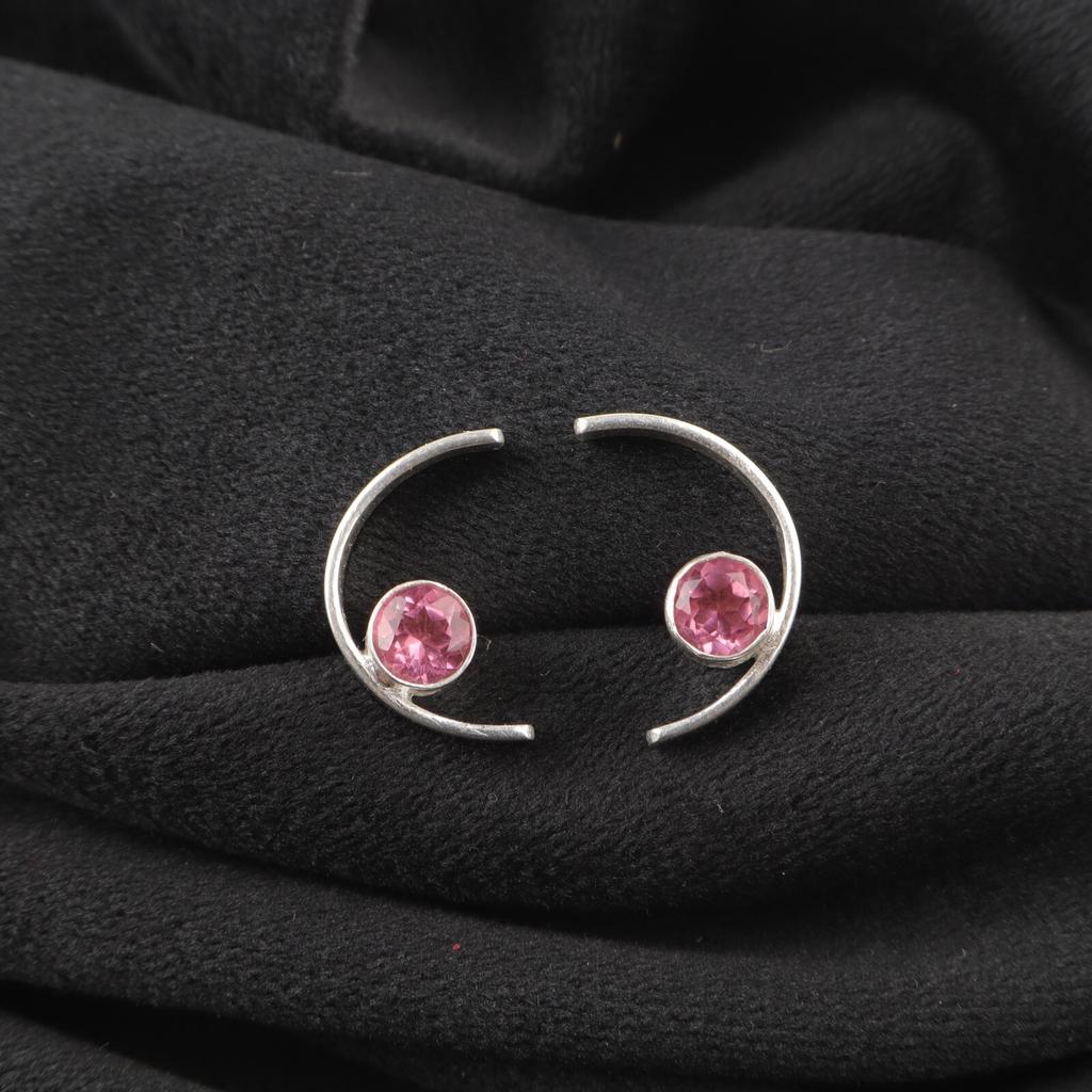 Pink Tourmaline Gemstone Sterling Silver Stud Post Wedding Gift Earrings Jewelry EE-145-15