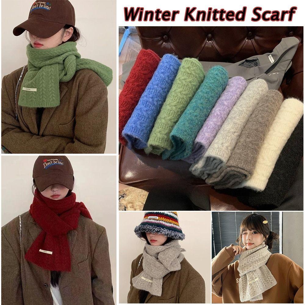 New Wool Blend Knitted Cable Scarf Thicken Solid Color Women Long Scarf Windproof Neck Cover Thermal Neck Warmer