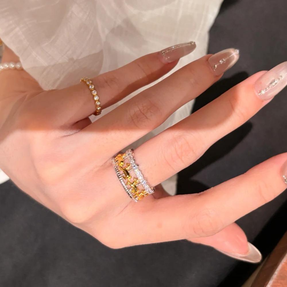 French Retro Rings for Women Luxury Diamond Line Band Vintage Stackable Minimalist Jewelry Gift
