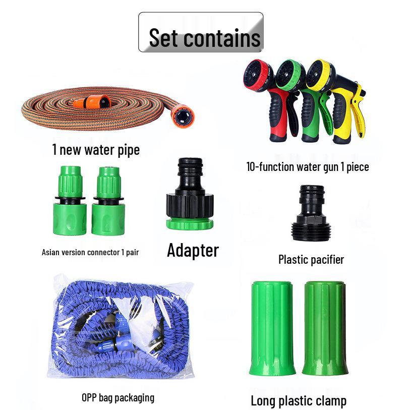 3x Telescopic High-Pressure Water Hose with 8-Function Nozzle for Car Wash and Garden Watering