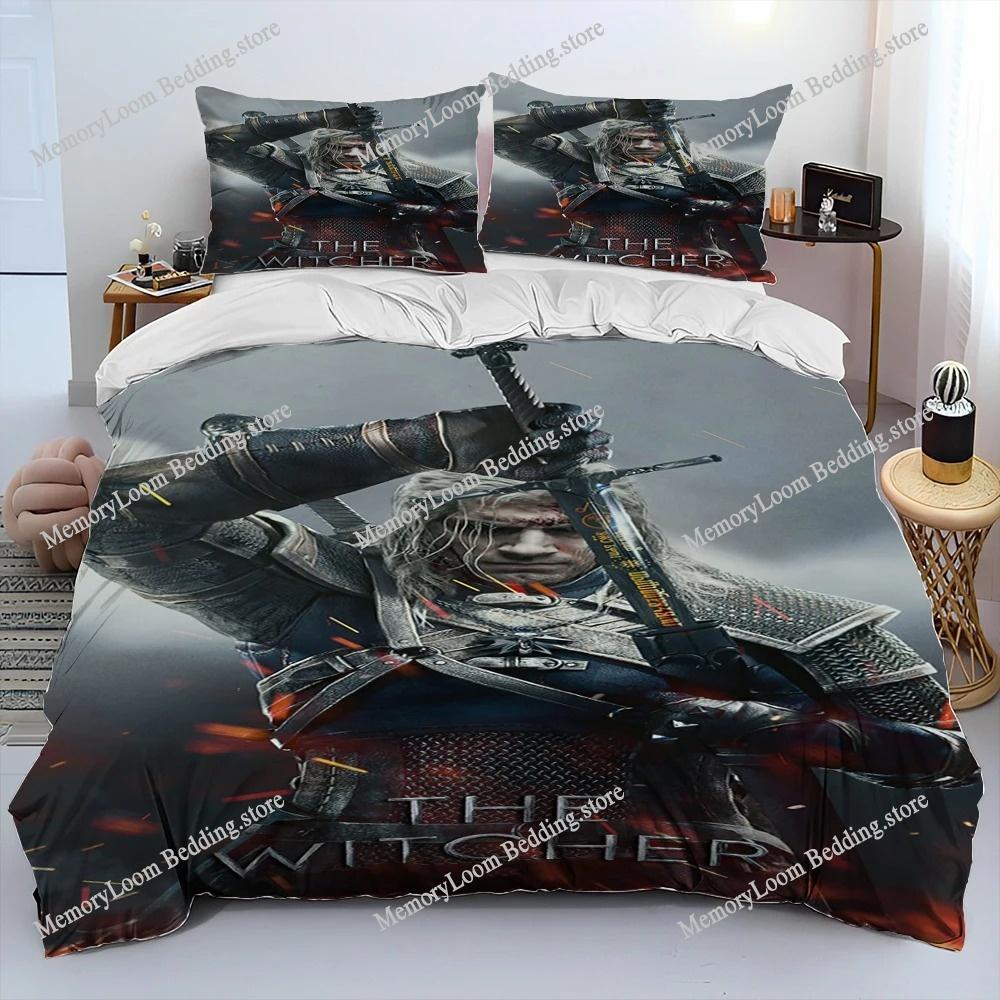 3D The W-Witcher Jogo Gamer Desenho Animado Colcha Conjunto de Roupa de Cama, Capa de Edredom Conjunto de Cama Capa de Colcha Fronha, Conjunto de Roupa de Cama Tamanho King Queen