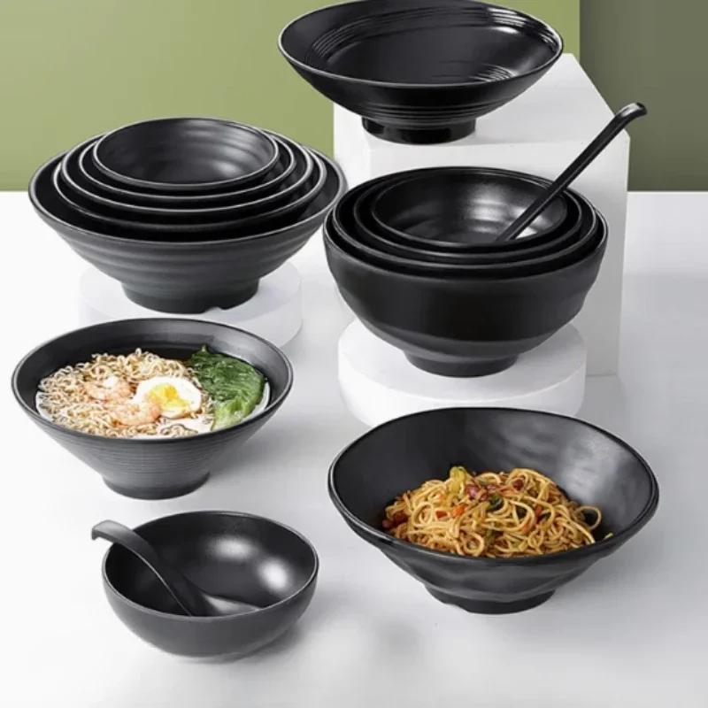 Melamine Tableware Bowl Imitation Porcelain Black Round Soup Bowl Special Bowl for Household Lamian Noodles Kitchen Utensils