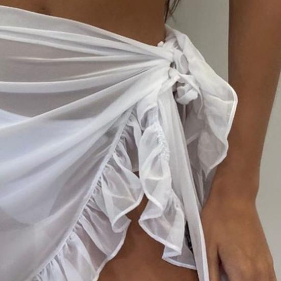 Cover Up Skirt Pure Color Loose Fit Lace-Up Design Quick-Drying Bikini Cover Up Ruffle Trim Sun Protection Beachwear