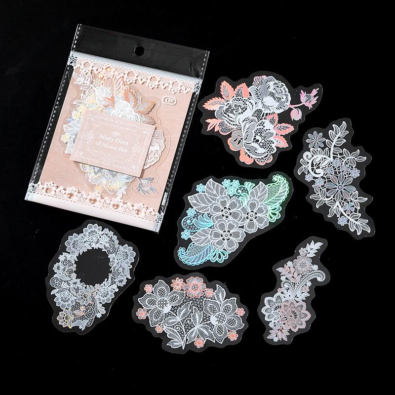 12Pcs Lace Silver Foil Stickers Multi-Style Patterns Greeting Card Envelope Gift Wrapping Art Embellishment