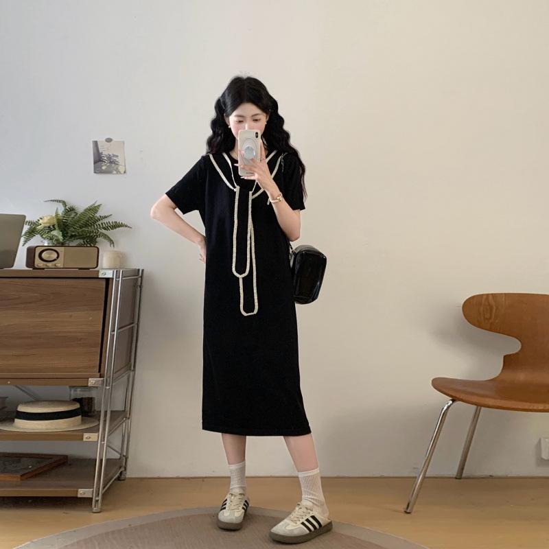 

New Plus Size Women s Slimming Faux Two-Piece Shawl Dress – Spring/Summer Mid-Length T-shirt Long Skirt Collection. L Plus Size