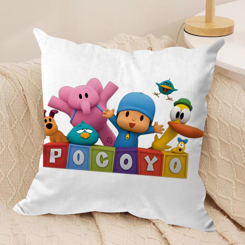 Cartoon Cute PPocoyo Cushion Cover Silky Short Plush DoubleSided Printed Pillow Case for Sofa All Seasons Home Decor Gift