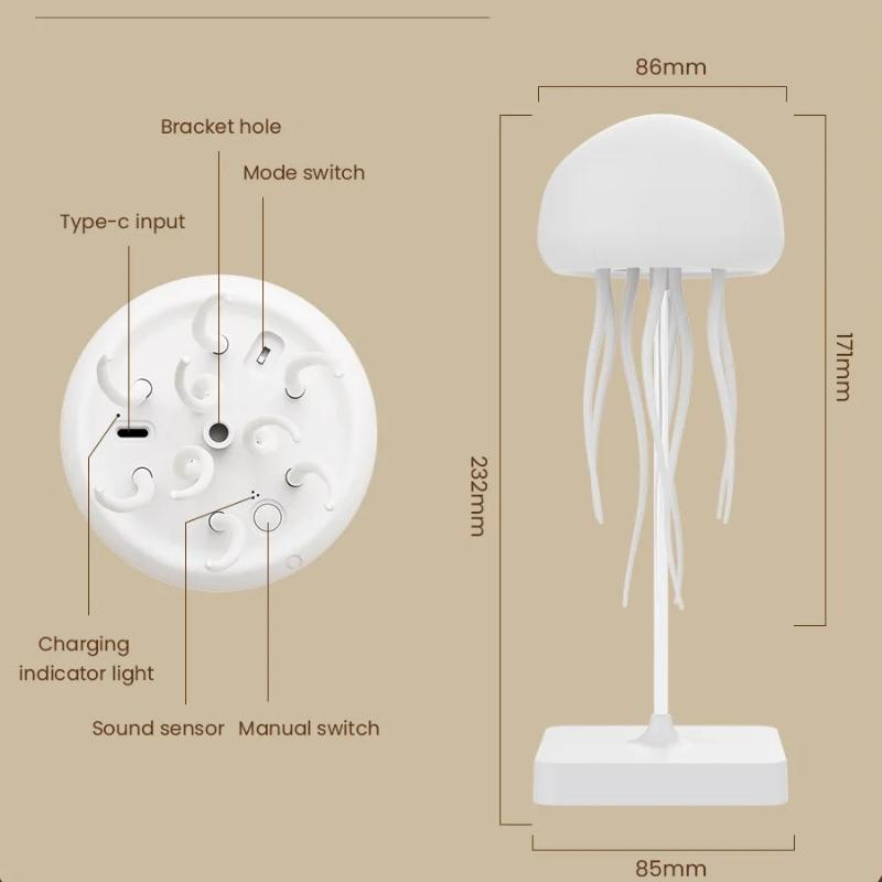 Jellyfish Cartoon Led Nihgt Light Voice Control Gradient Cute Rotating Jellyfish Hanging Bedside Lamp Rgb Table Lamps Room Decor