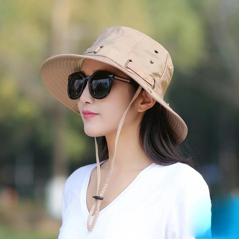 Women's Summer Outdoor Use Bucket Hat for Male Wide Brim UV Resistant Waterproof Wind Rope Bonnie Hat Hunting Trekking Fishing Sun Practical Use