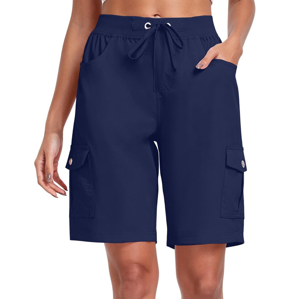 Women’s Lightweight Utility Shorts Multi Pocket Quick Dry Outdoor Sports Cargo Shorts with Adjustable Drawstring Waist