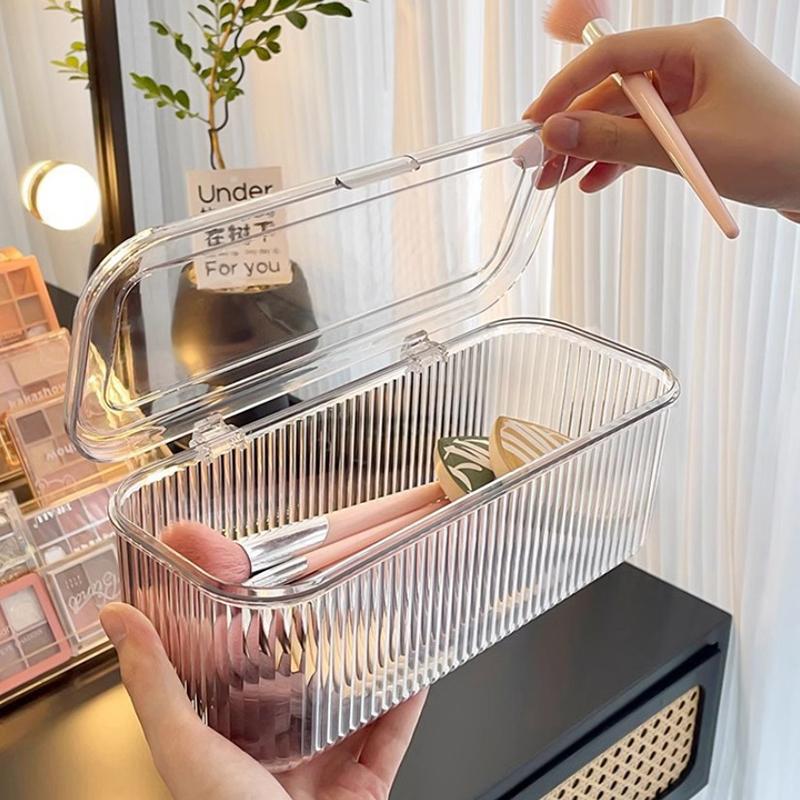 Makeup Bathroom Storage Multifunctional Cosmetic Egg Holder Box With Dustproof Lid -Makeup Brush Lipstick Organizer Vanity Desk