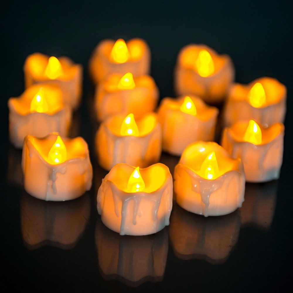 

Декор Беспламенные свадебные украшения Чайные свечи Светодиодные желтые мерцающие свечи на батарейках Электрические свечи
