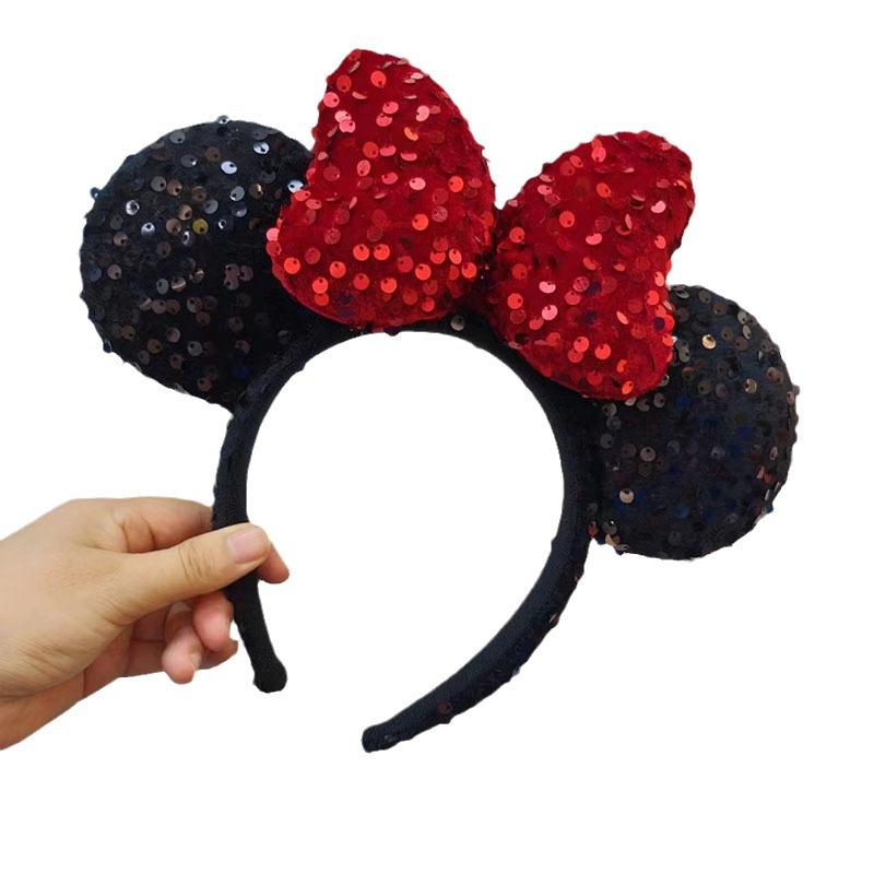 Sequin Bow Princess Mickey Minnie Mouse Headband & Hair Clip for Adults & Children