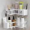ORLOTSON Bathroom Rack, Magnetic Corner Storage Shelf, Set of 2 with Hooks, for Bathroom, Washroom, and Kitchen (2 White)