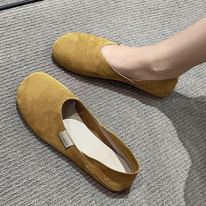 Single Shoes Women's New Flat Bottom One Pedal Lazy Half Slippers Two Wear Grandma Shoes Doudou Shoes Women