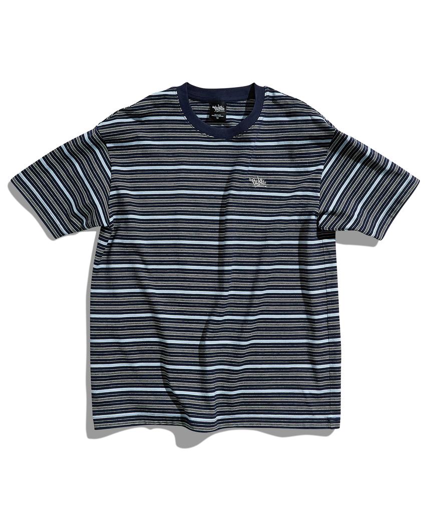 Peullukeu Retro Striped Short Sleeve T-Shirt Navy Fst343