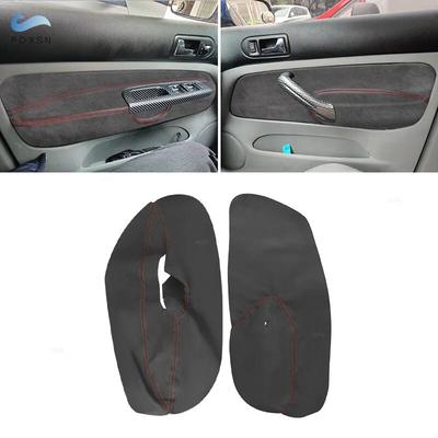 LHD 4Doors Car 2pcs Suede Leather Red Line Armrest Cover For VW Golf 4 MK4 Jetta 1998 1999 - 2005 Front Door Armrest Panel Cover