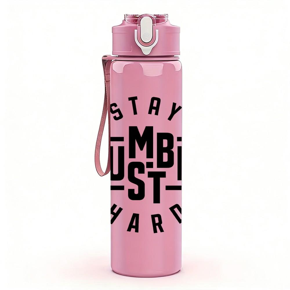 1PC Stay Humble Hustle Hard Text 750ml Color Plastic Sports Water Bottle Leakproof Flip Straw Lid Suitable for Sports Office Home Use