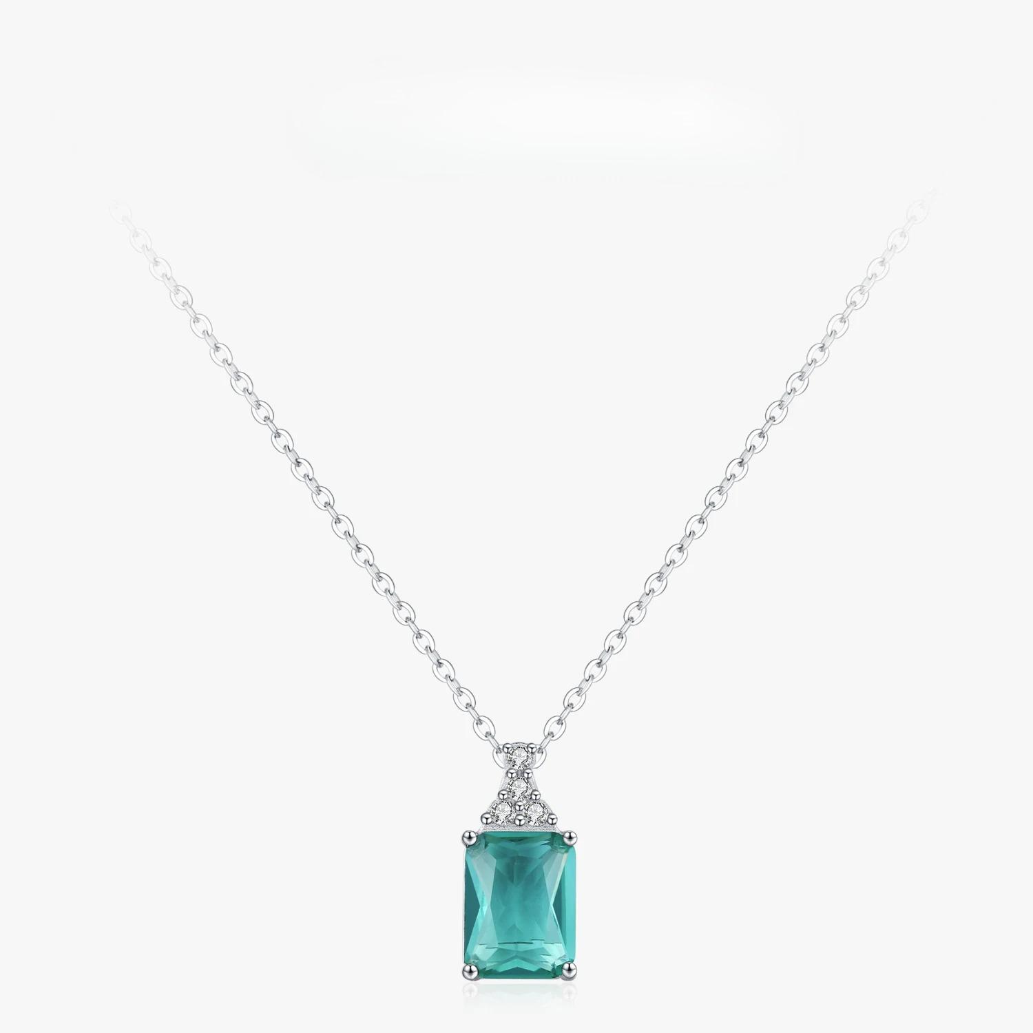 Ailmay Sterling Silve Rectangle Pendant Necklace for Women Blue Green Zircon Jewelry Anniversary Gift зелёный