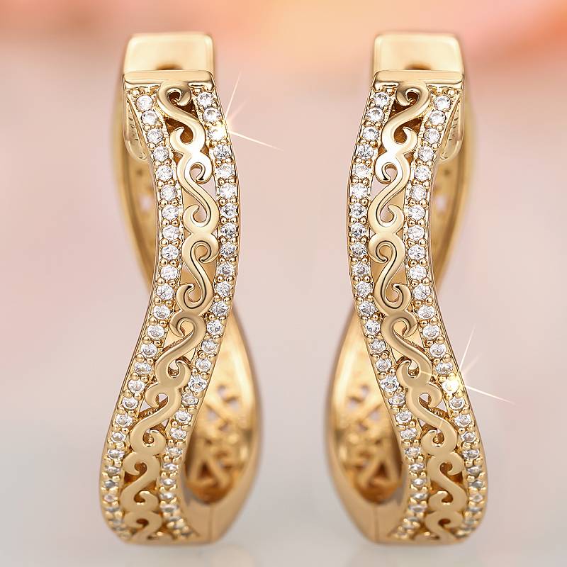 Xiaomi Huitan Hollow Out Design Women Hoop Earrings Engraved Design Elegant Party Accessories Luxury Jewelry Gold Color Inlaid Shiny CZ