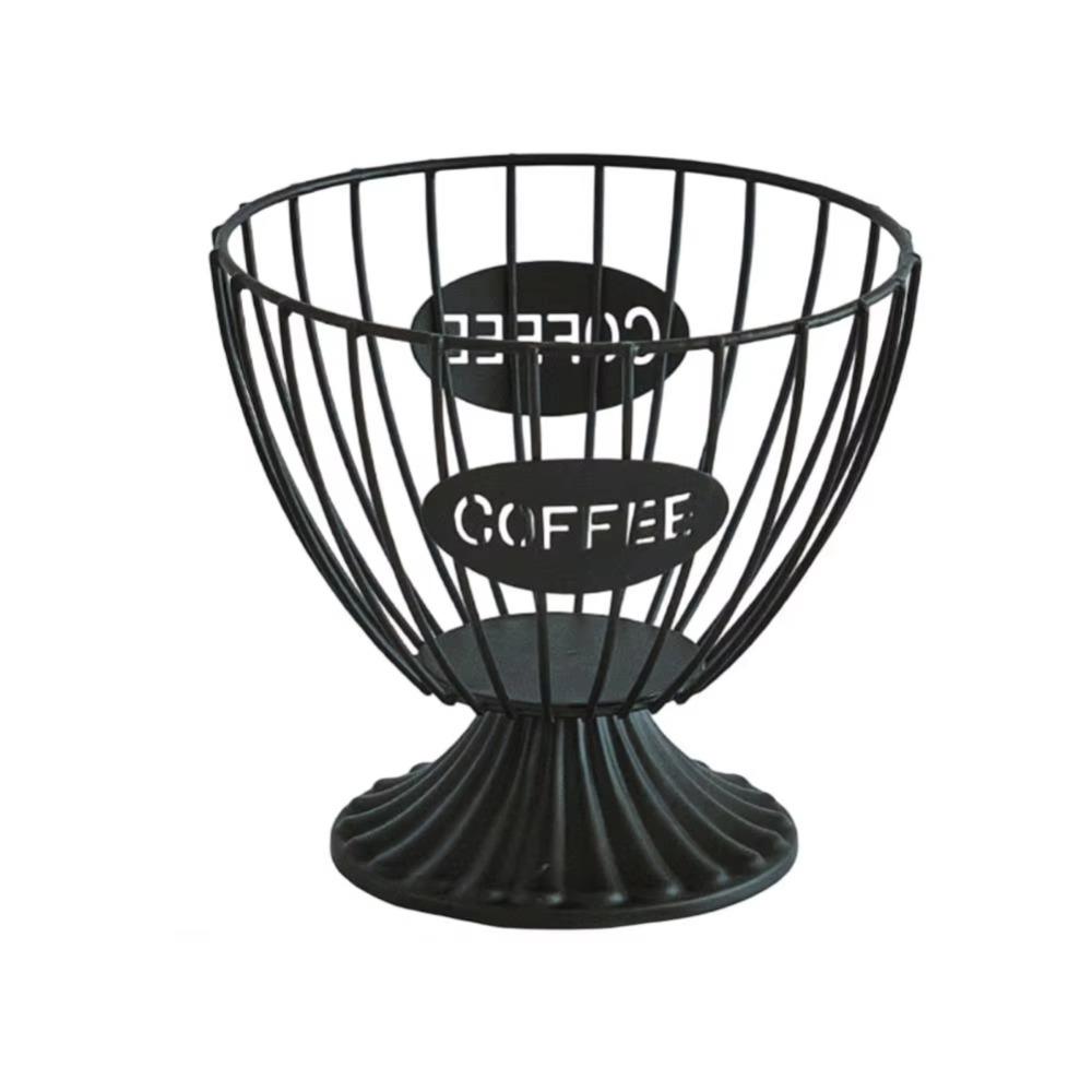Multi-functional Espresso Pods Organizer Large Capacity Metal Coffee Display Basket  Bar Display Round Black