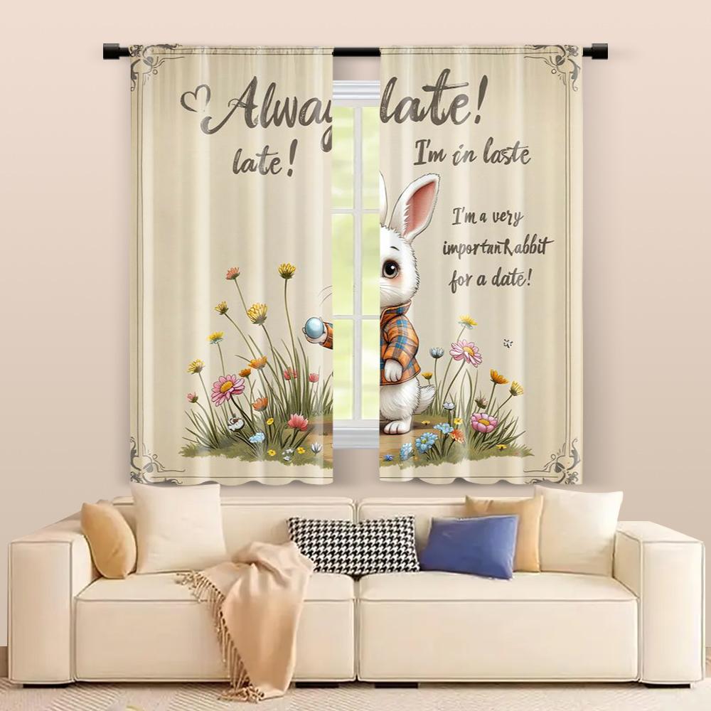 2 pcs   filtering curtains (excluding rods   non-movable   without batteries) A picture of a rabbitbackgroundsuitable for use in