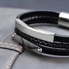 Custom Family Name Bracelet Stainless Steel Charms Bangle Braided Personalized Genuine Leather Men Bracelets Father's Day gifts