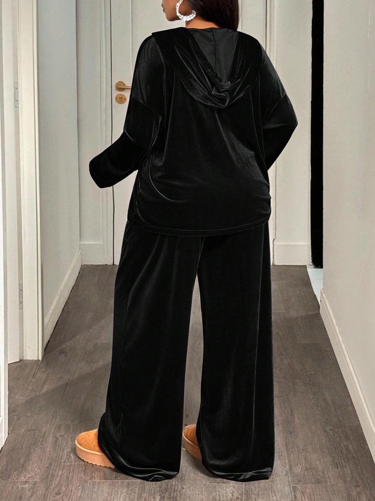 2025 Women's Two-Piece Korean Velvet Casual Sports Set: Hooded Sweatshirt & Pants