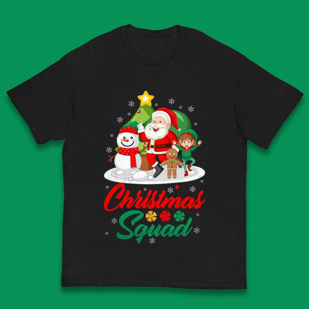 Christmas Squad Kids T Shirt Christmas Santa Claus Snowman Elf Gingerbread Top