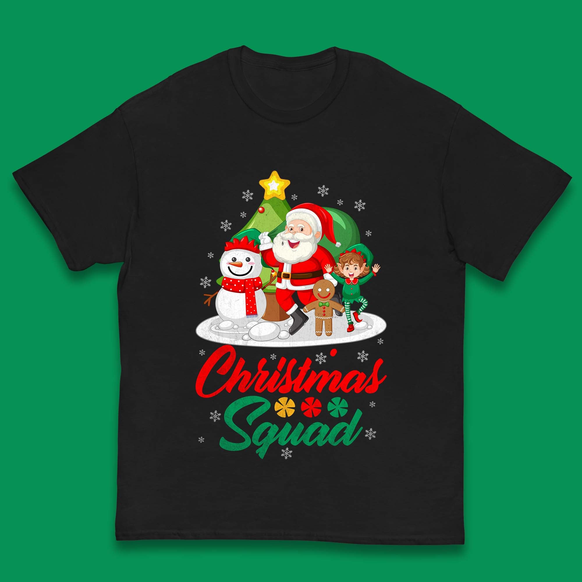 Christmas Squad Kids T Shirt Christmas Santa Claus Snowman Elf Gingerbread Top 100
