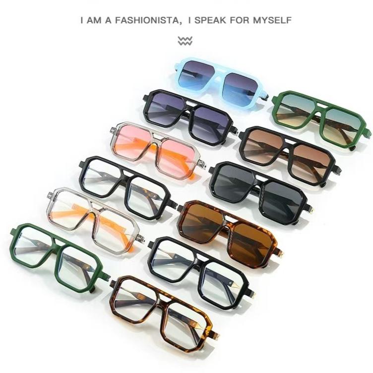 Trendy European American Double Beam Sunglasses Retro Square Frame Unisex Fashion Accessory