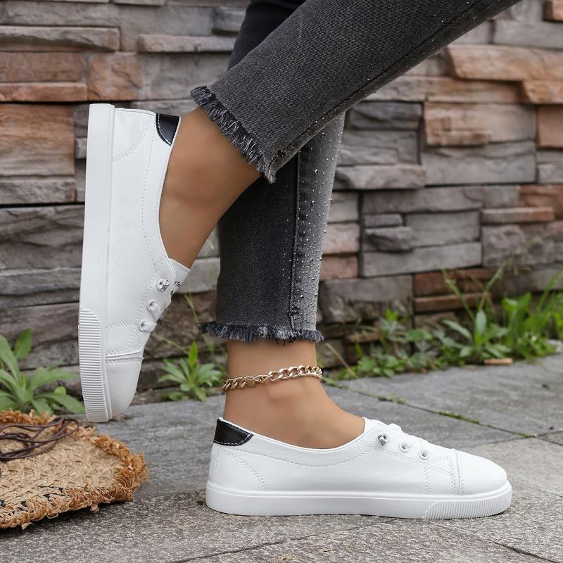 Minimalistische Damen-Low-Top-Sneaker - Runde Zehenpartie, Bequem, Lässige Outfits mit Weicher Sohle, Handwaschbare Low-Top-Sneaker für den täglichen Gebrauch