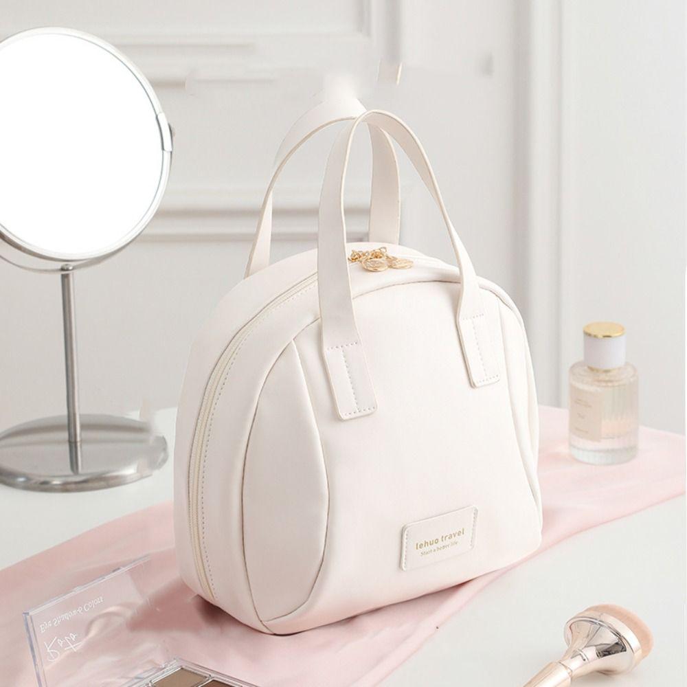 Shell Bag Makeup Pouch Bag Zipper Small Square Bag Portable PU Leather Cosmetic Bag  Shopping белый
